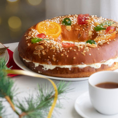 Roscon de reyes , traditional Spanish holiday dessert served the morning of Reyes, also known as Epiphany on Jan. 6.