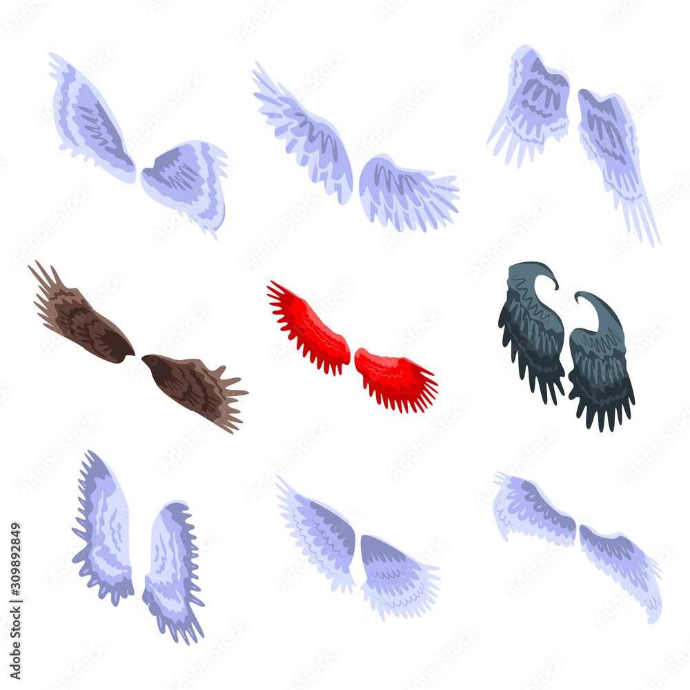 Aufkleber wings icons set. isometric set of wings vector icons for web design isolated on white background