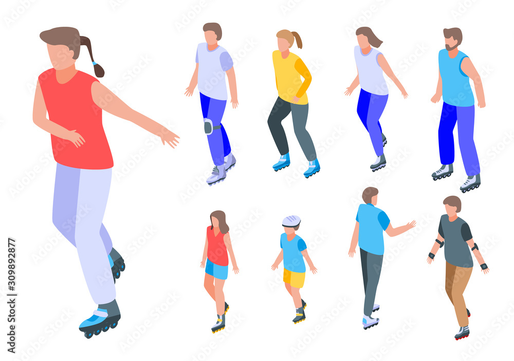 Poster inline skates icons set. isometric set of inline skates vector icons for web design isolated on whit