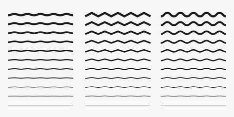 Wave, wavy - curved and zig zag icon set. Vector illustration, flat design. - 309893245