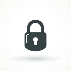 Padlock icon template. Lock icon Silhouette padlock for applications, sites. Private access, restricted access. Security symbol vector sign isolated on white