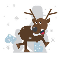 Doodle deer. Cute cartoon character for Christmas mood and winter time design. Vector illustration.