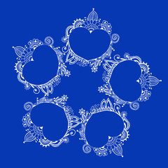  Hearts with an ornament in a circle. For your postcard. Stock illustration