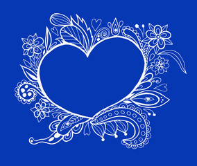 Heart and ornament of flowers, for a card for Valentine's Day, stock illustration	