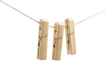 3 clothes peg on the rope white background