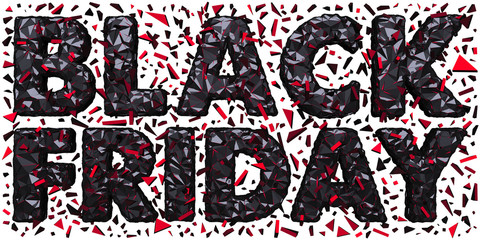 Obraz premium Black Friday Polygonal Shredded 3D Lettering Isolated White Background