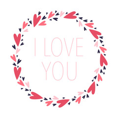 Love heart shaped border. Hearts shape round frame, valentine's day greetings, romantic lovely cute vector frame template