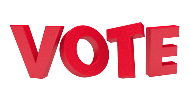 Red 3d vote text with exclamation mark on white