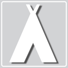 gray icon with a white silhouette of a camping © Mayboro