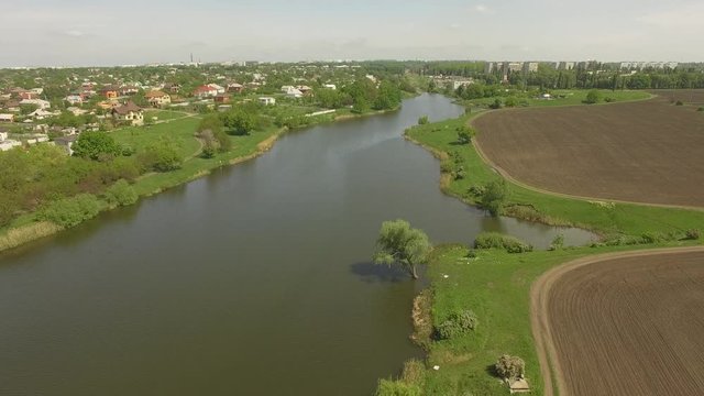 Village near the water,Pond from above