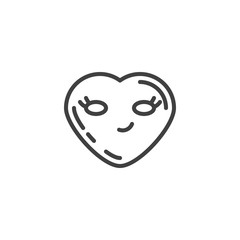 Smirking face emoji line icon. linear style sign for mobile concept and web design. Sly smile heart shape emoticon outline vector icon. Love symbol, logo illustration. Vector graphics