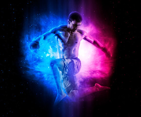 Obraz na płótnie Canvas MMA male fighter kick