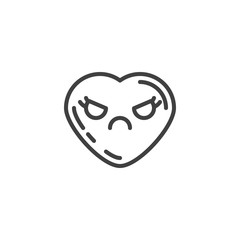 Pouting heart face emoji line icon. linear style sign for mobile concept and web design. Frowning mouth, heart shape emoticon outline vector icon. Love symbol, logo illustration. Vector graphics