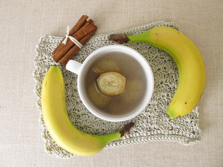 Banana peel tea, tea from organic bananas, banana peel and cinnamon