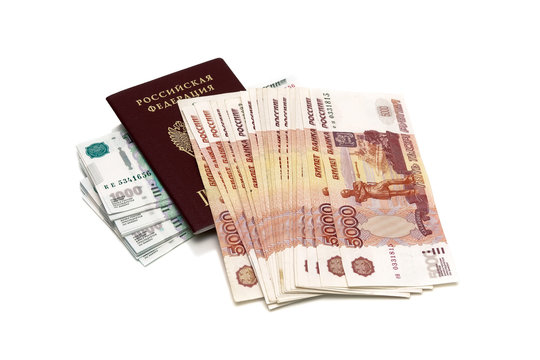 money and passport of the Russian Federation on a white background