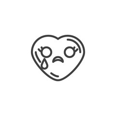 Crying Heart Face emoji line icon. linear style sign for mobile concept and web design. Heart shape emoticon with tear drop outline vector icon. Love symbol, logo illustration. Vector graphics