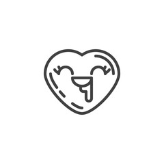 Drooling heart face emoji line icon. linear style sign for mobile concept and web design. Saliva drooling heart shape emoticon outline vector icon. Love symbol, logo illustration. Vector graphics