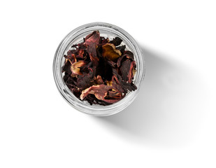 Hibiscus tea for making a drink on a white background