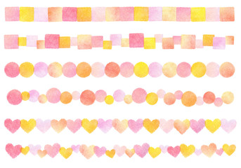 パステルで描いたふんわり飾り罫　ピンク系