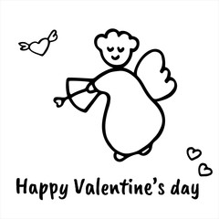 Valentine day card with Cupid and Happy Valentine s day phrase. Hand drawn graphic