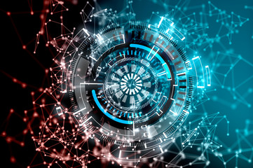 Artificial Intelligence and Matrix Concept. Abstract HUD hologram.