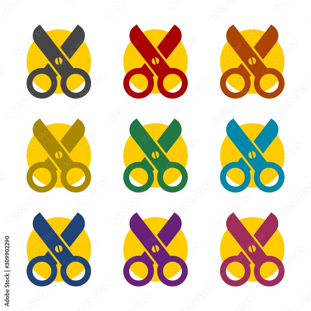 Poster scissors color icon set isolated on white background
