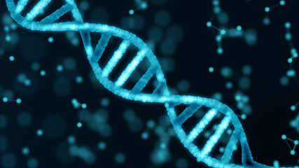Blue DNA structure isolated background. 3D illustration. Science and technology abstract background...