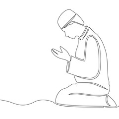 Continuous line drawing Islamic praying concept