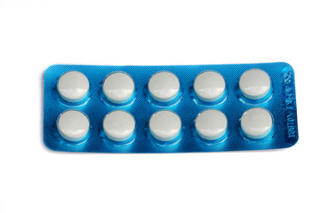 pills in blister pack on white background, pill capsule, medications drugs, tablets, paracetamol pills, medicine concept