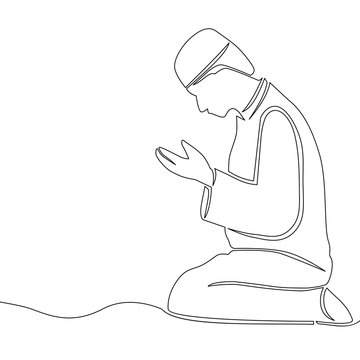 recommend clip art: Continuous line drawing Islamic praying concept