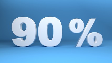 90 Percent, 3D text on light blue background, 3d illustration