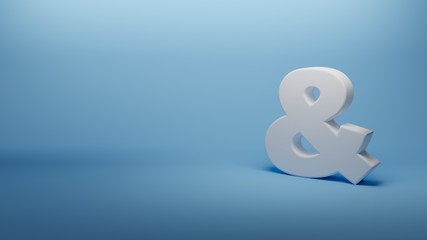 Ampersand or and Symbol in white on light blue background 3d Illustration
