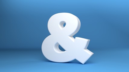 Ampersand Symbol in white on blue background 3d Illustration