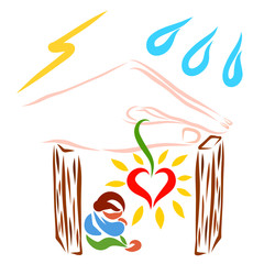 hand protects the baby crying in the house