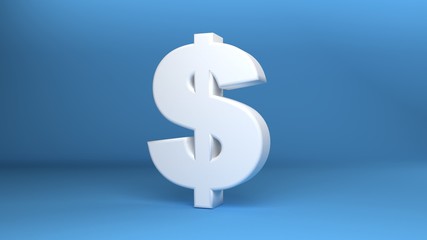Dollar sign in white on blue background 3d Illustration
