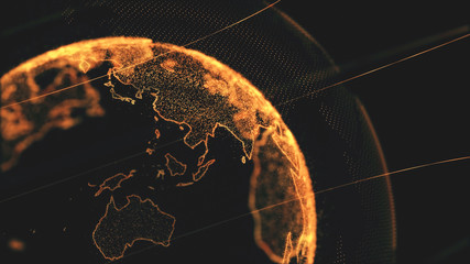 Global communication  science technology and telecommunication financial network around planet Earth. Blockchain and cryptocurrency concept with copyspace