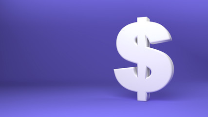 White 3d dollar sign isolated on purple background perfect for presentations