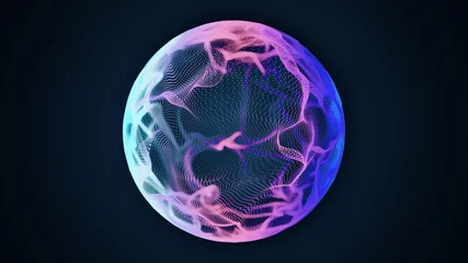 Fotobehang Science and technology abstract graphic background and texture, sphere planet circle, blue and pink tones, on dark background © olezzo