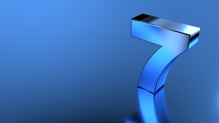 Number 7 Symbol in blue glossy on blue background 3d Illustration