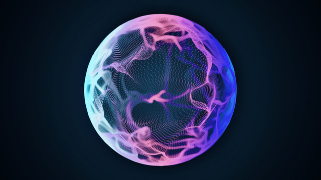 Science and technology abstract graphic background and texture, sphere planet circle, blue and pink tones, on dark background