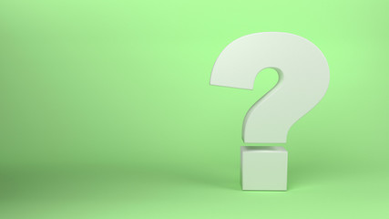 white question mark on light green background, 3d render