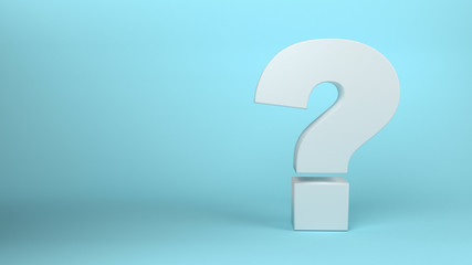 white question mark on cyan background, 3d render