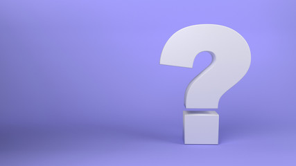 White question mark on purple background, many questionmarks in a pile, 3d render