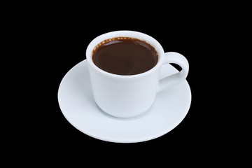 Turkish Coffee Cup - Coffee in a white cup isolated on a black background 