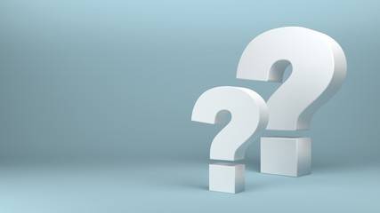 3d render of Two question marks on light blue background