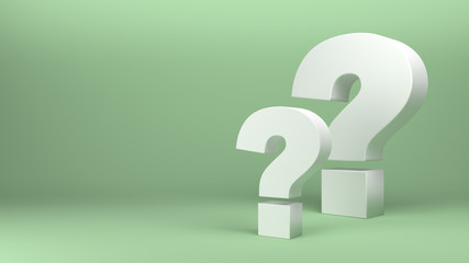 3d render of Two question marks on light green background