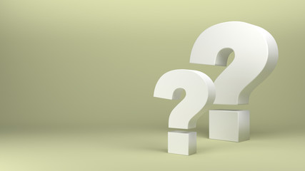 3d render of Two question marks on light yellow background