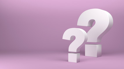 3d render of Two question marks on light pink background
