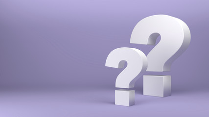 3d render of Two question marks on light purple background