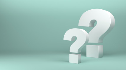 3d render of two question marks on shadow green background